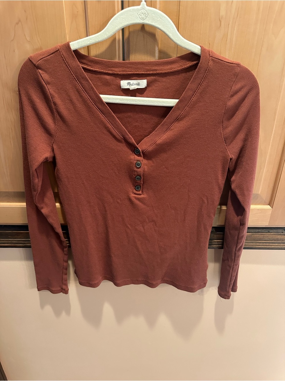 Madewell Rust Button-Front Ribbed Long-Sleeve Henley